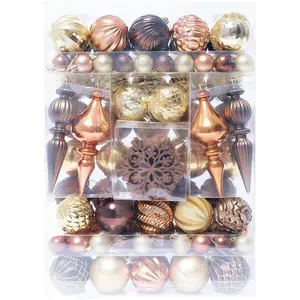Christmas Tree Ornaments Decorations Set-116ct 1.18-6.5 Inch Assorted Copper  Shatterproof Decorative  Christmas Ball Ornaments Bulk,Xmas Tree Tabletop Decorations for Holiday Decor