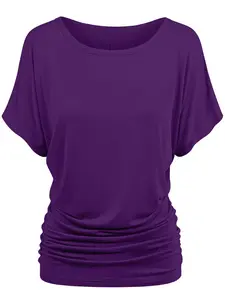 Women's Plain Round Neck Basic Minimalist Fitted Tee, Casual Batwing Sleeve T-Shirt for Daily Wear, Ladies Clothes for All Seasons, Top