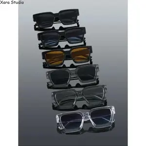 6-Pack Rectangle Chunky Sunglasses for Men & Women – Trendy Y2K Retro Shades with UV400 Protection, Lightweight Durable Eyewear for Streetwear, Travel, Driving, Summer Outfits & Daily Wear