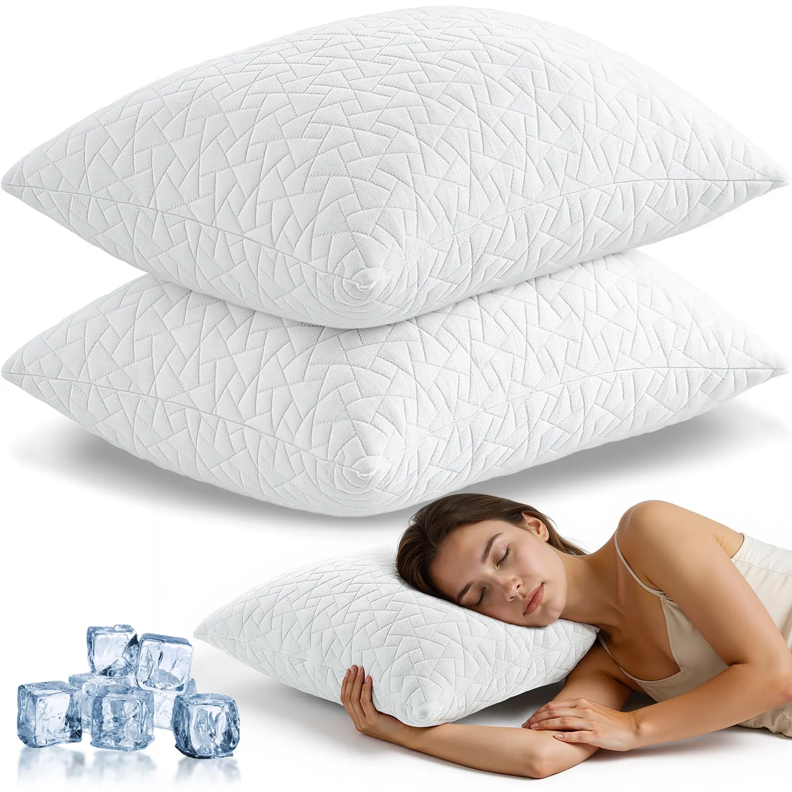 Benazcap 2pcs Hotel Collection Contoured Cervical Care Memory Foam Pillows - 51x76cm, Adjustable Heights (5.5 inches Option), 1-Piece Cooling Design, Removable Washable Soft Cover, All Sleep Positions Support