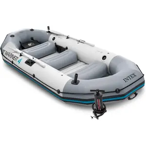 Inflatable Boat Series: Includes Deluxe Boat Oars and High-Output Pump – SuperTough PVC – Wear-Resistant Keel – Removable Fishing Rod Holders – Heavy Duty Grab Handle