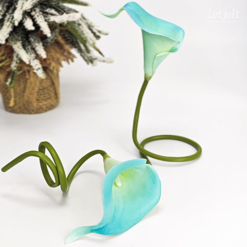 2026 New-X- AP01 Artificial Calla Lily Teal Flowers for Wedding Bouquet Klein Blue Flower 12Pcs Home Decoration Faux Calla Lilies Flower, Teal Blue