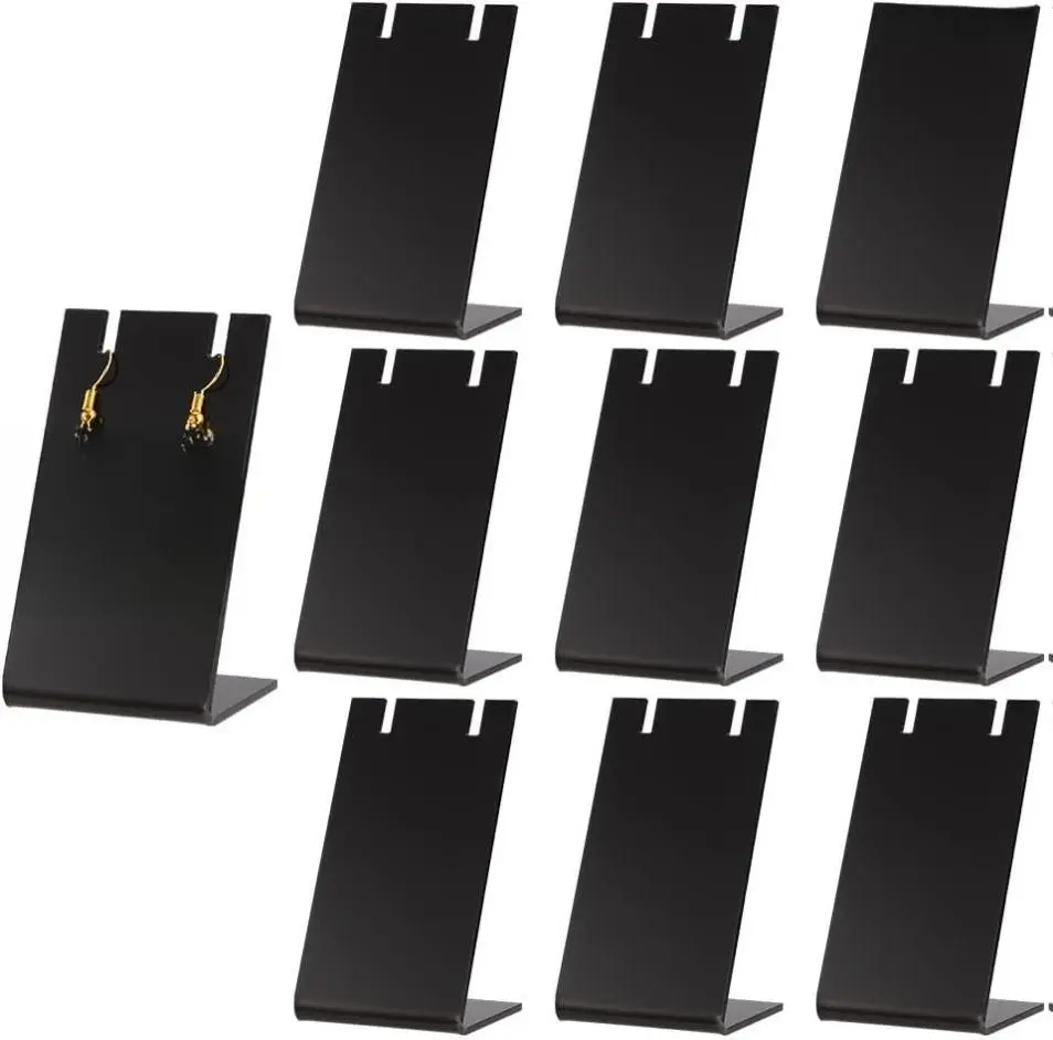 10pcs Acrylic Earring Holder Black Earring Display Stands L-shape Ear Organizer Dangling Earring Stands for Earring Necklace Jewelry Shows Retail Photography Props, 1.7x1.4x3 inch