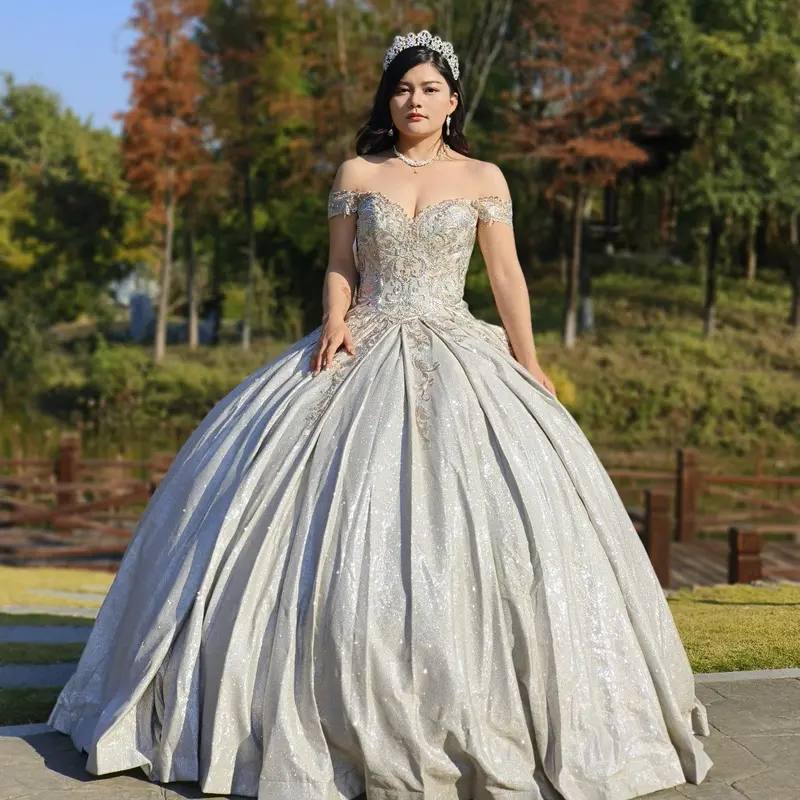 NO.24 Quinceanera Dress, Satin Off Shoulder Pocket  Design Dark Salmon Dusty Rose Champagne Ball Gown Dress