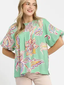 Paisley Print Puff Sleeve Top