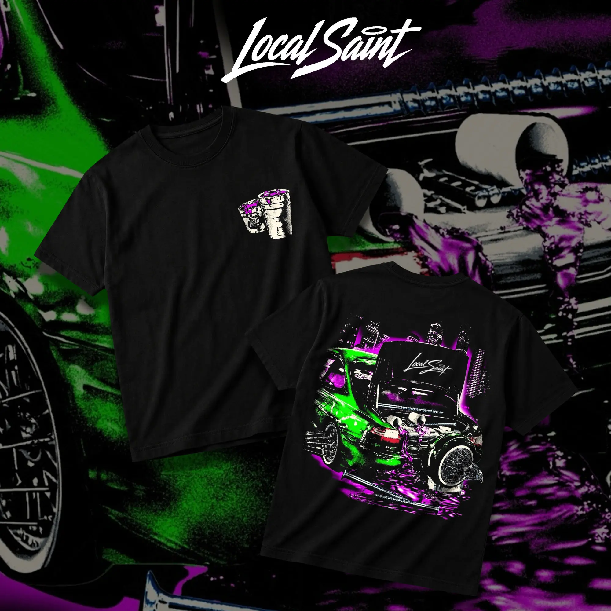 LOCALSAINT Double Cup Slab Heavy Cotton Unisex Graphic T-Shirt Houston Texas Skull Cowboy Lowrider 713 Crewneck Tee, Vintage Streetwear Graphic T-Shirt Direct To Garment Breathable Print