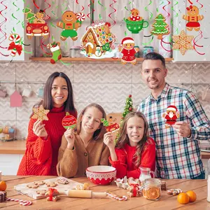 Christmas Hanging Swirls Decorations - 53 Pcs Gingerbread Man, Elves, Truck & Red Cardinals for Xmas Party Supplies Ornaments