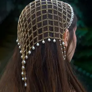 Retro Mesh Headband with Imitation Pearl Accents, Stylish Accessories for Women, Luxurious Fashion Hair Accessory, Ideal for Bridal Weddings and Stage Performances