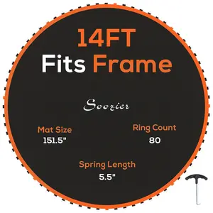Soozier Trampoline Replacement Mat, Fits 14' Trampoline with 80 V Hooks & 5.5" Springs, Trampoline Mat with 8 Rows of Stitching & Spring Pull Tool Spring & Frame not Included, Orange