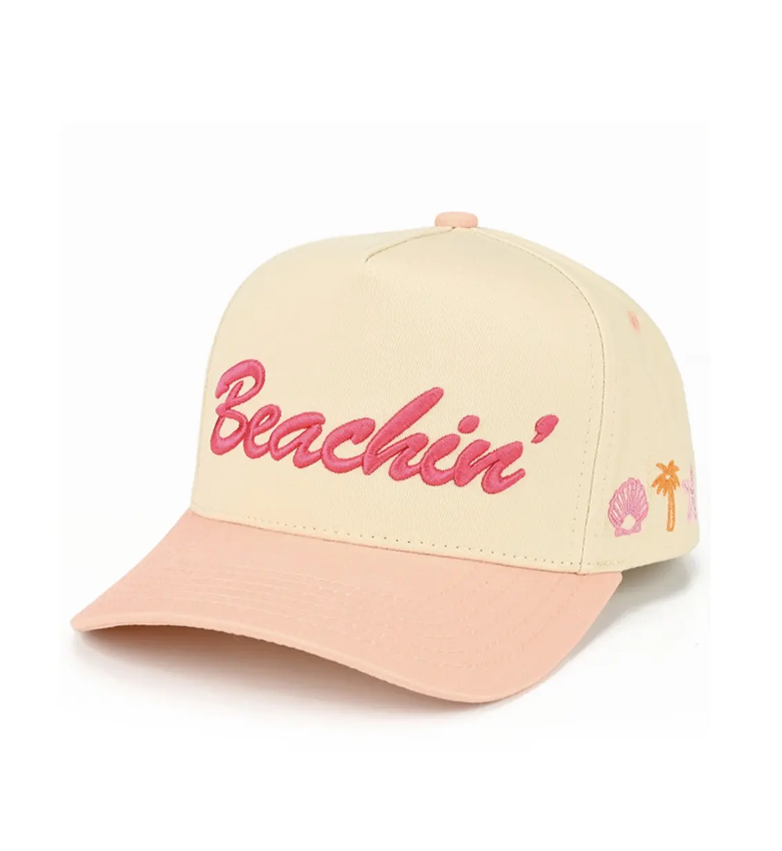 CC Beachin Embroidery Baseball Cap - Basic Street Fashion Cap, Adjustable Snap, Contoured Cotton Trendy Fitted Hat, Casual Fashion Accessory