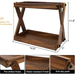 Wood Countertop Shelf Organizer, 2 Tier Wooden Shelf for Coffee Bar Accessories, Kitchen Spice Rack Organizer, Condiment Storage Caddy for Home, Office, Bathroom counter