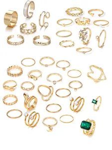 35pcs/39pcs Alloy Rings, Elegant and Fashionable Green Ring Set For Women, Stackable Finger Rings, Heart Shaped Ring, Perfect Valentine's Day gift