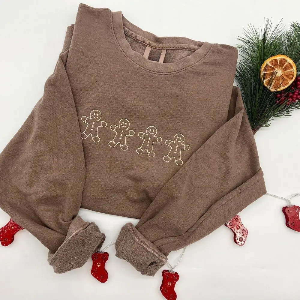 Gingerbread men Embroidered Sweatshirt || Christmas Crewneck || Holiday Gifts || Cozy Lounge Wear || Lightweight Sweatshirt