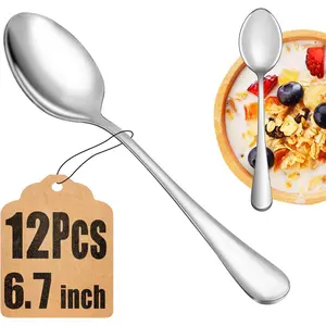 12 Piece Teaspoons Set,Food Grade 18/10 Stainless Steel Tea Spoons,Durable Small Spoons,Metal Dessert Spoon,Spoons Silverware for Home,Kitchen or Restaurant,Mirror Polished & Dishwasher Safe,6.7-Inch