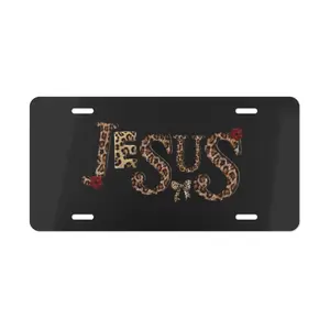 Jesus Leopard Print License Plate, 12" x 6" Aluminum Vanity Tag for US Vehicles, Christian Floral Gift, Cheetah Camo Faith Vanity Plate