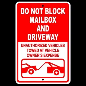 Don't Block Mailbox & Driveway Warning Sign, Durable Aluminum Outdoor Sign, No Blocking Mailbox Driveway Warning Sign, Outdoor Sign for Home