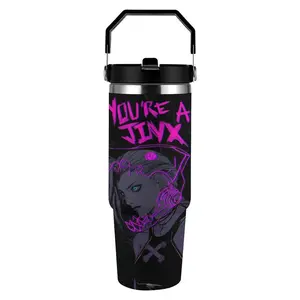 Arcane Jinx "You're a Jinx" 30oz Insulated Tumbler with Handle Gaming Fan Car Cup Essential Double-Walled Stainless Steel Leakproof Lid
