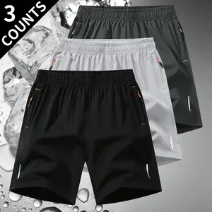 [New Arrival]Everyday Essentials Casual 3pcs Men's Summer Sports Shorts Breathable Quick Dry Fabric, Drawstring Waist with Zipper Pockets, Lightweight & Comfortable for Running, Hiking, Black, Navy Blue, Dark Gray Perfect Gift for Active Men