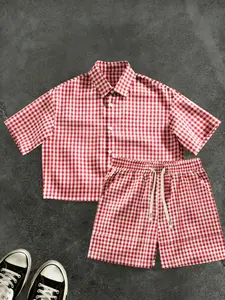 Men's Summer Breathable Comfort Two-Piece Set, Classic Plaid Shirt Shorts Set, Casual Fashion for Daily Wear Outfit