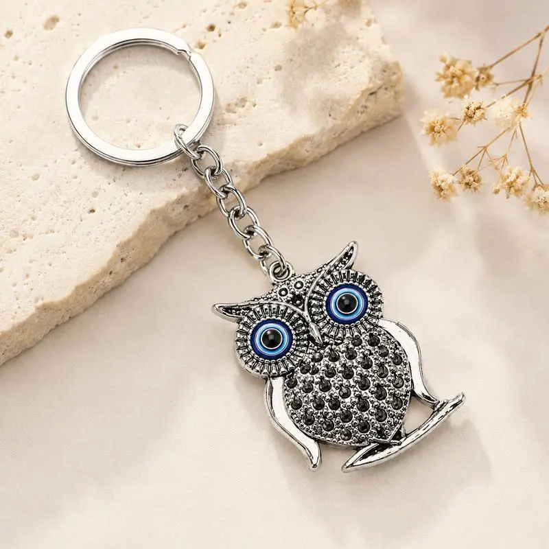 Owl Keychain Charm with Blue Eye Accents