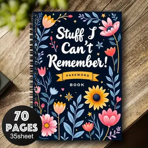 1pc 5.5x8.3inch Vibrant Floral Spiral Password Notebook - Colorful Flower Design, 70 Pages, Password Keeper for Internet & Computer Logins, Usernames, Passwords Organizer for Home or Office, Password Keeper, Spiral Notebook Journal