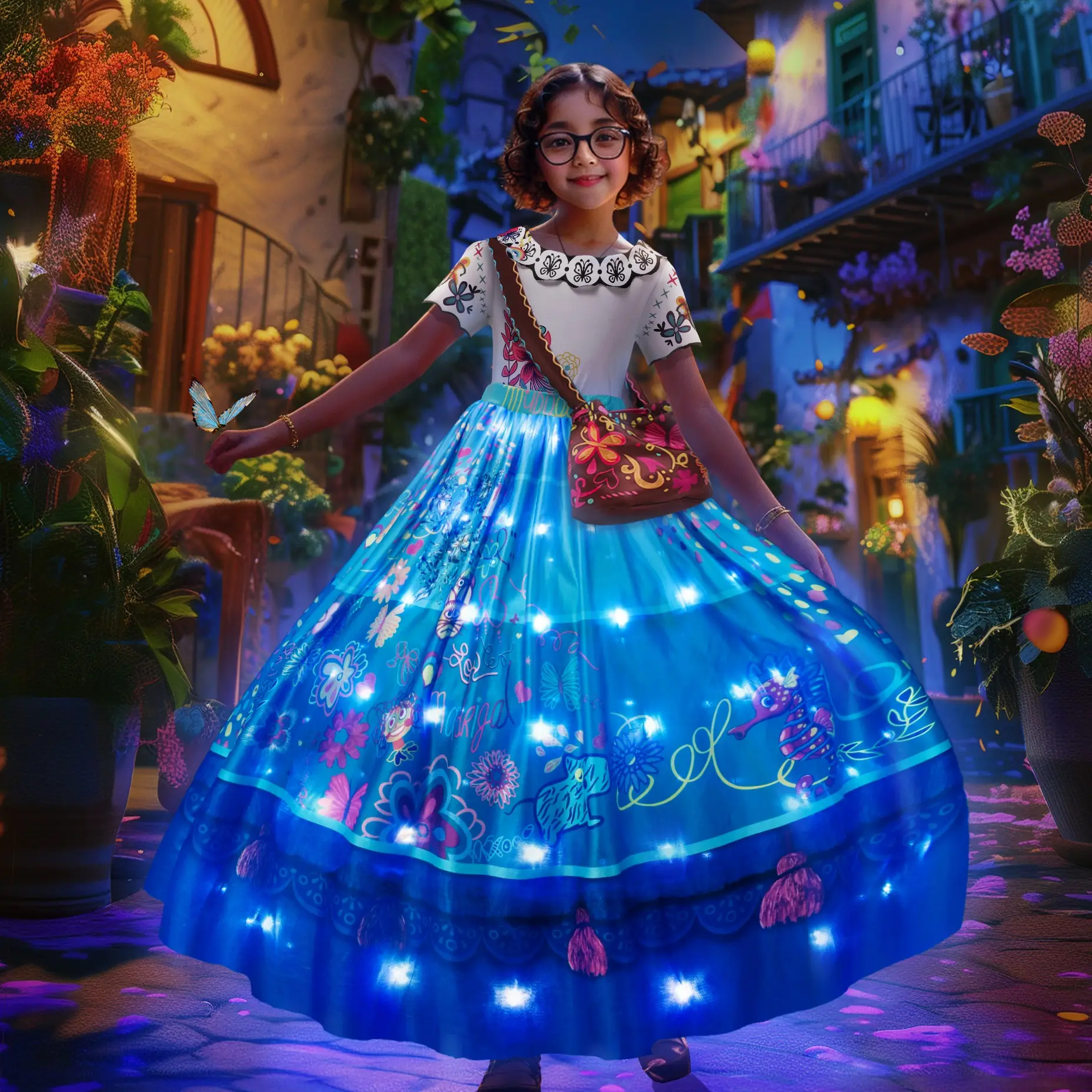 UPORPOR Light Up Halloween Costume for Girls Dress Up Clothes for Girl Birthday Outfit 3-10Y