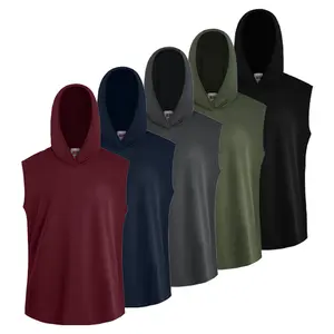 5 Pack Mens Workout Hooded Tank Tops Sleeveless Gym Sport Hoodies Menswear Summer Outfits Breathable Exercise