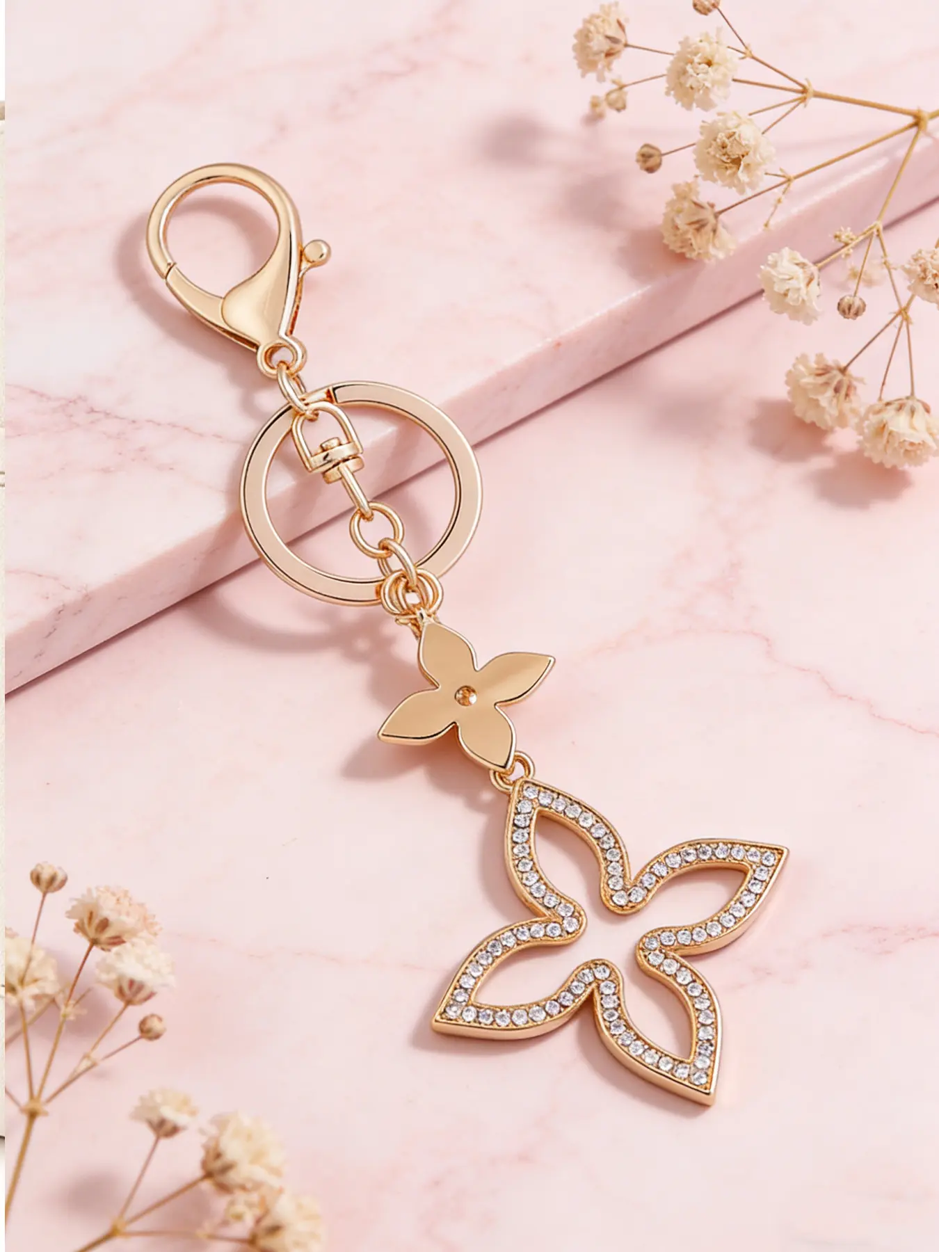 Elegant Crystal Flower Keychain, Stylish Keychain, Keyrings - Fashion Gold Bag Charm for Car Keys & Bags, Key Charms
