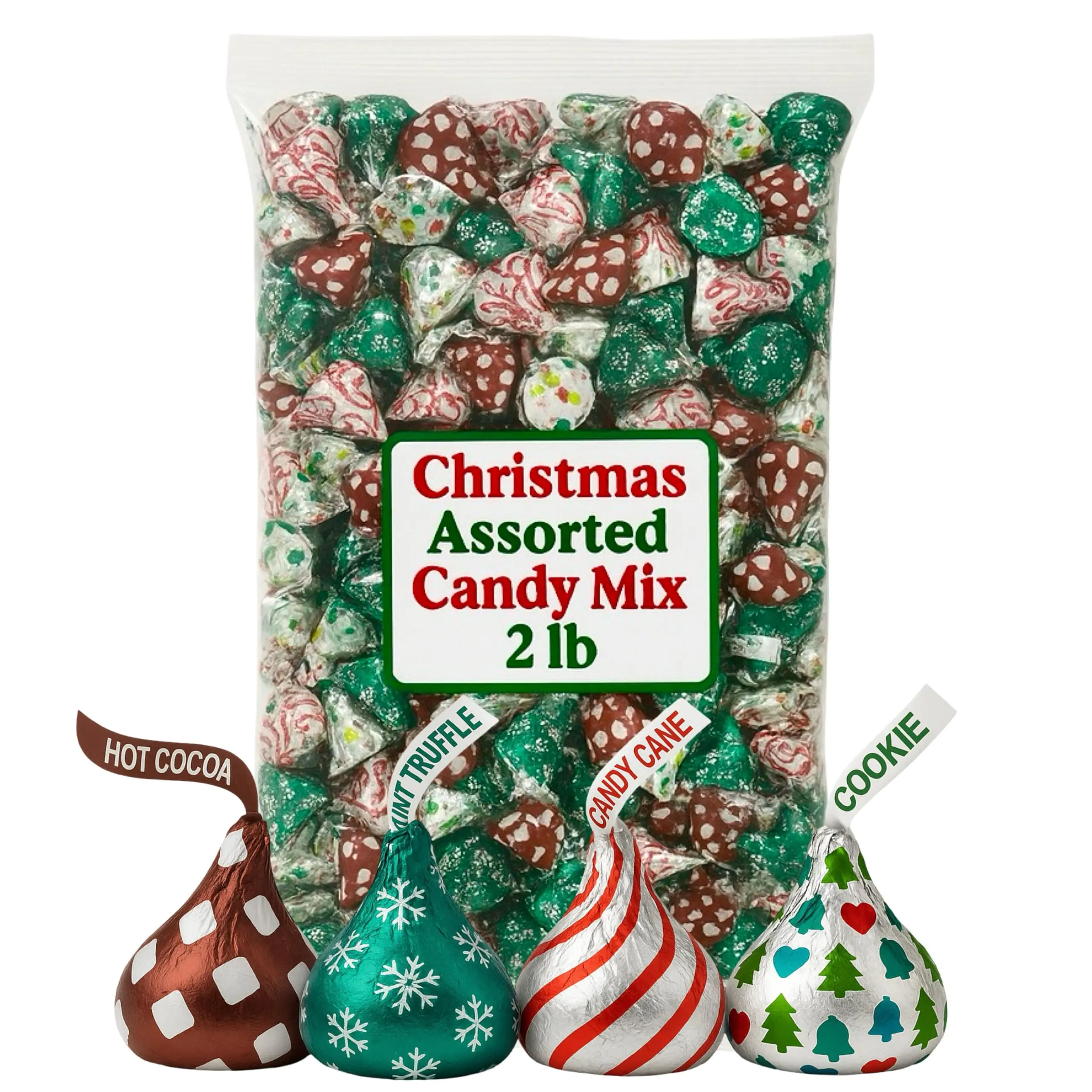 Christmas Candy Mix– 2 Pound Bag (Approx. 200 Pieces) –Mint Truffle, Candy Cane, Hot Cocoa, Sugar Cookie Flavors – Assorted Holiday Chocolate, Perfect for Stocking Stuffers, Gift Bags, and Holiday Parties