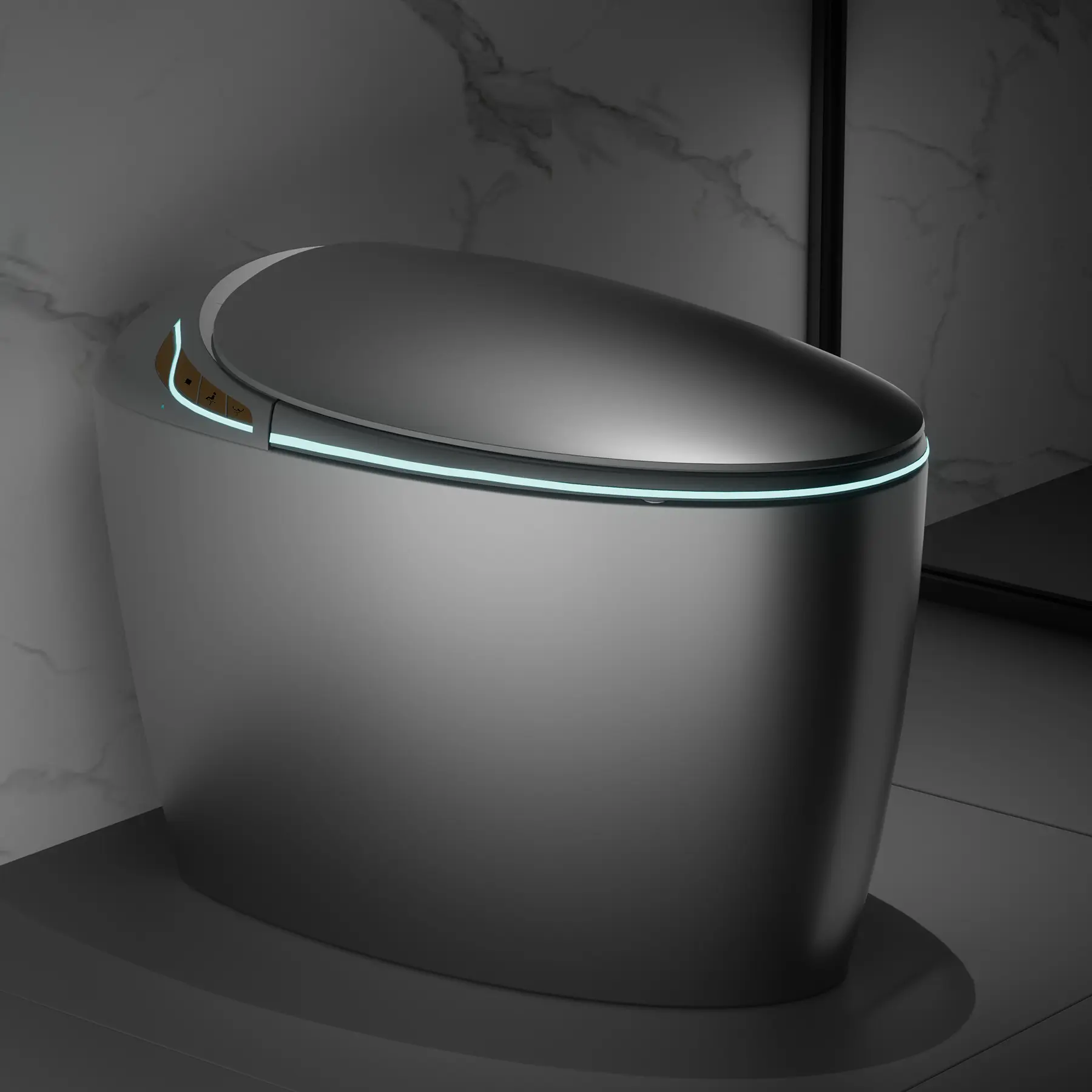 WinZo Luxury Smart Toilet With Bidet Seat, Elongated Egg Shaped Modern Design, Auto Open Auto Flush, Adjusted Heated Seat, Night Light, Matte Black