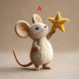 SleekHush Wool Felt Pentagram Little Mouse Ornament Cute Handmade Star Mouse Pendant for Pastoral Home Decor
