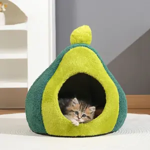 Cute Avocado-Shaped Cat Cave Bed, Shaped Beds, Snug & Warm Hideaway for Indoor Cats, Sturdy Structure with Anti-Skid Base, Perfect for Cats & Small Dogs