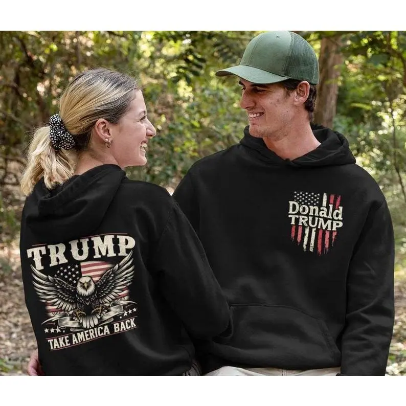 Donald Trump American Flag Hoodie, Patriotic Eagle Sweatshirt, Trump Take America Back, Political Support Hoodie, Trump 2024, MAGA