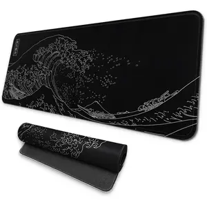 Large Gaming Mouse Pad, Full Keyboard Mat, Long Laptop Mousepad, Computer Mouse Mat for and Office, AntiSlip Rubber Base, 31.5 x 11.8 Inches (Black Sea Wave)
