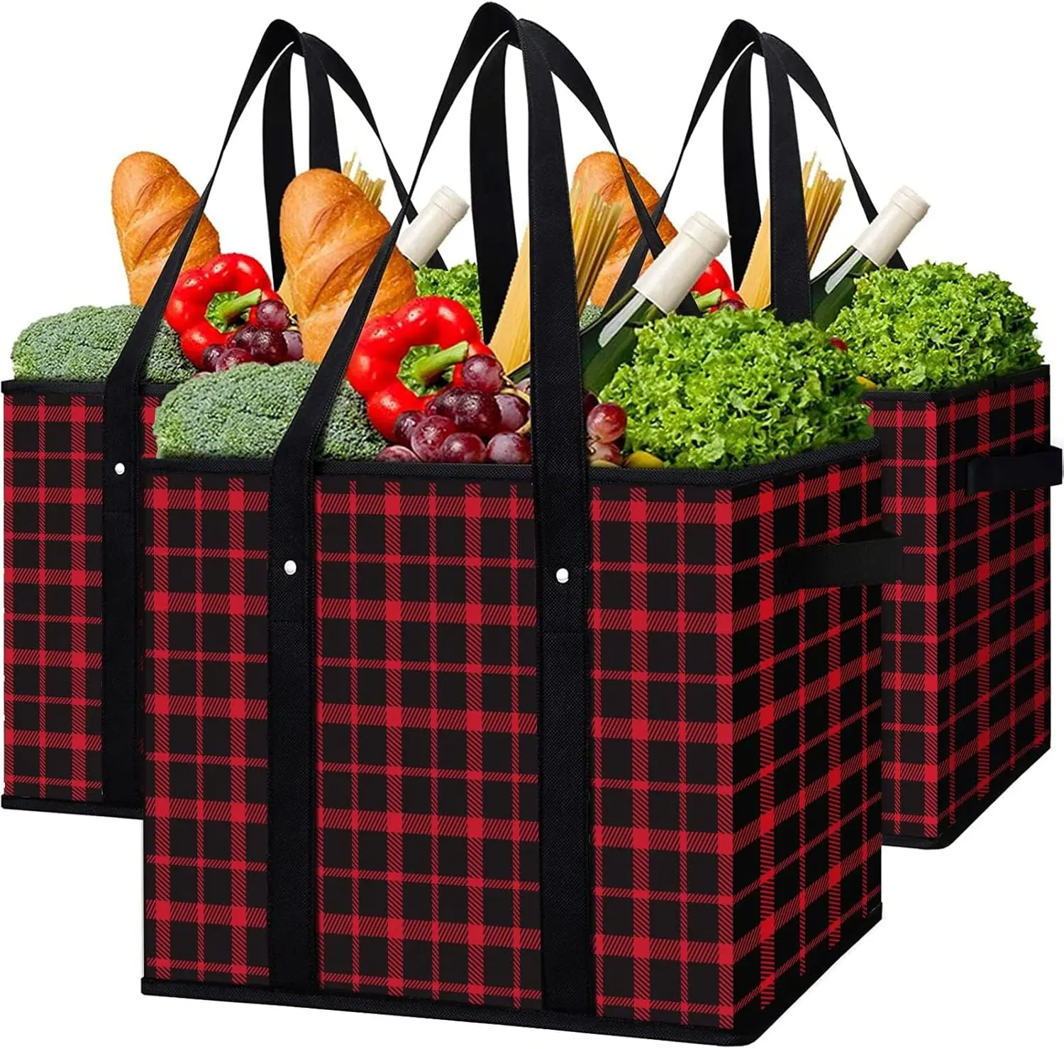 STOWM 3-Pack Reusable Grocery Shopping Bags - Large Water-Resistant Collapsible Self-Storing Totes for Eco-Conscious Unisex Adults, Ideal for Gym, US Supermarket Runs & Storage