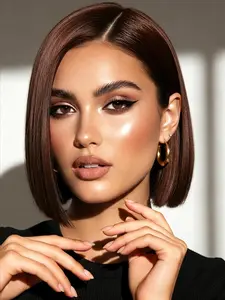 Glossy Smooth Brown Straight Bob Wig Human Hair 13x4 Lace Front Wig Lace Frontal Wig,Pre Plucked Natural Hairline With Baby Hair for Black Women 10-14 inch Dark Brown Bob Wig