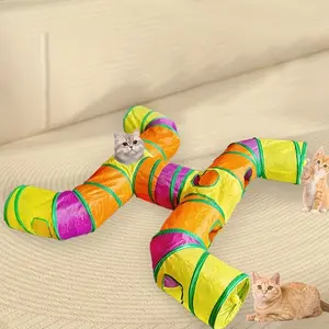 Heavy-Duty Polyester Cat Tunnel, Large H/e Tunnel with Multi-Exit System, Foldable Design, Bright Colors, Indoor Pet Playground
