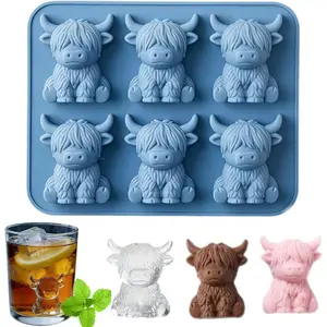 Ice Cube Mold,Funny 3D  Ice Cube Tray,Cute Animal Silicone Molds for Whiskey,Cocktails, Beer & Drinks, Novelty Cow Easter Molds Perfect Gifts for Friends(6-Cavity)