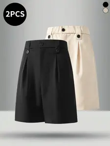 2-pack men’s suit shorts for summer—drapey, wrinkle-resistant suit fabric that is lightweight and breathable; suitable for work/commuting, shopping, dates, and everyday outings.