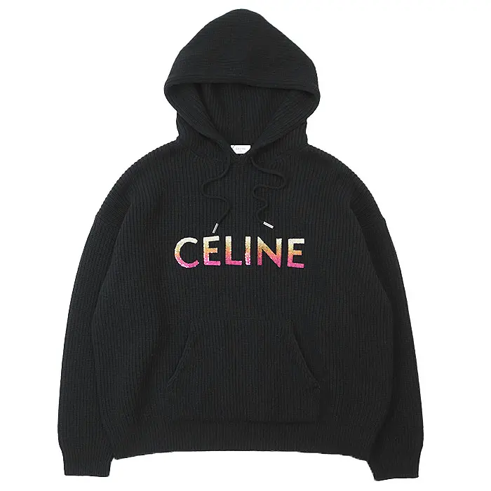 Pre-owned Celine Cotton Small Leather Goods PARIS Wool Knit Hoodie