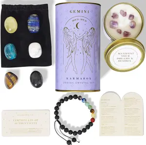 GEMINI Zodiac Crystal Set - Healing Stones & Tumbled Crystals Gift Box - Astrology Gifts for Women, Spiritual Birthday Gifts, Horoscope Manifestation Kit with Healing Bracelet, Stones for Meditation, Wellness & Energy Balancing, Unique Celestial