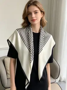Women's 90cm Silk Scarf, Striped Fitted Design, Casual Style for All Seasons, Lightweight Neck Wrap for Shirts, Professional Look