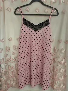 Ladies Pink with Black Polk-a-Dots and Lace neck line Lingerie