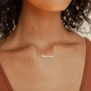 Pave Mama Script Necklace by Caitlyn Minimalist - Dainty Diamond Charm Necklace - Mother's Jewelry - New Mom Gift