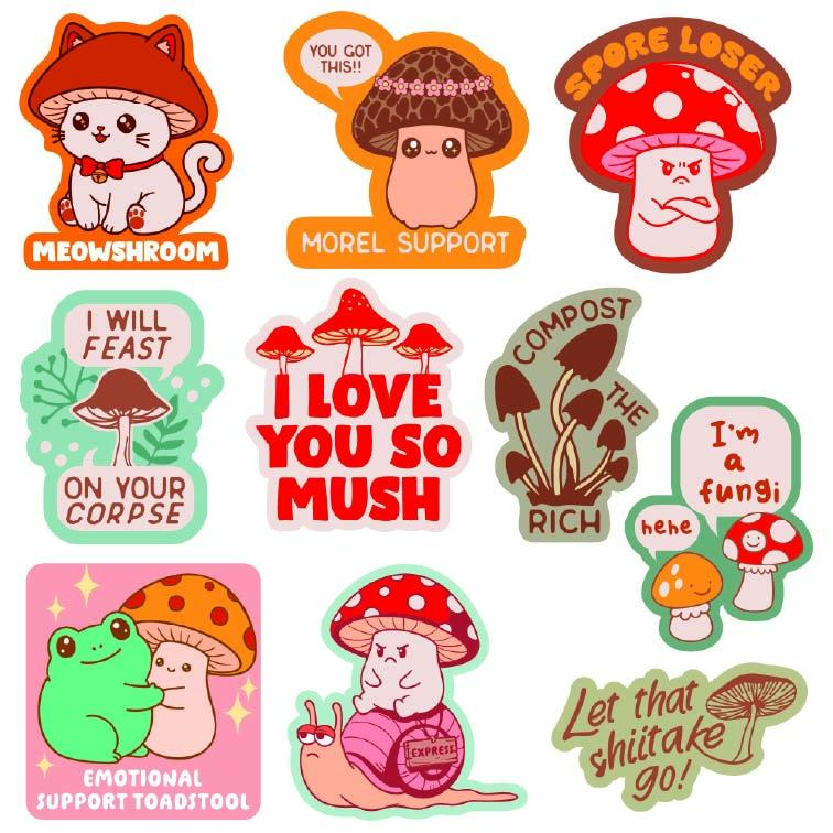 Mushroom Sticker Extra Large Stickers for Adults Funny Fungus Adhesives with Memes Funny Stickers with Colorful Graphic Decals Multi Mushroom Sticker Extra Large Stickers for Adults Funny Fungus Adhesives with Memes Funny Stickers with Colorful Graphic Decals Multi