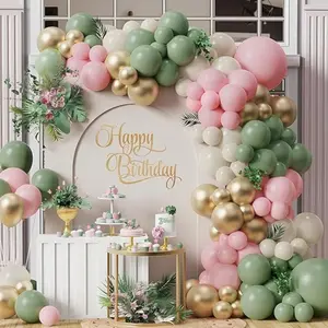 137pcs Balloon Blush Pastel Pink and Sage Green White Sand Gold Balloons for Boho Girls Woodland Baby Shower Wedding Jungle Safari Birthday Party Decorations.