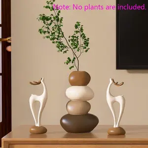 3-piece set - Minimalist Morandi color scheme deer and stone stacking decoration set - Suitable for living room and dining room TV cabinets, moving-in storage racks, bedroom tabletops of Nordic-style home decoration. A fashionable aesthetic gift for new h