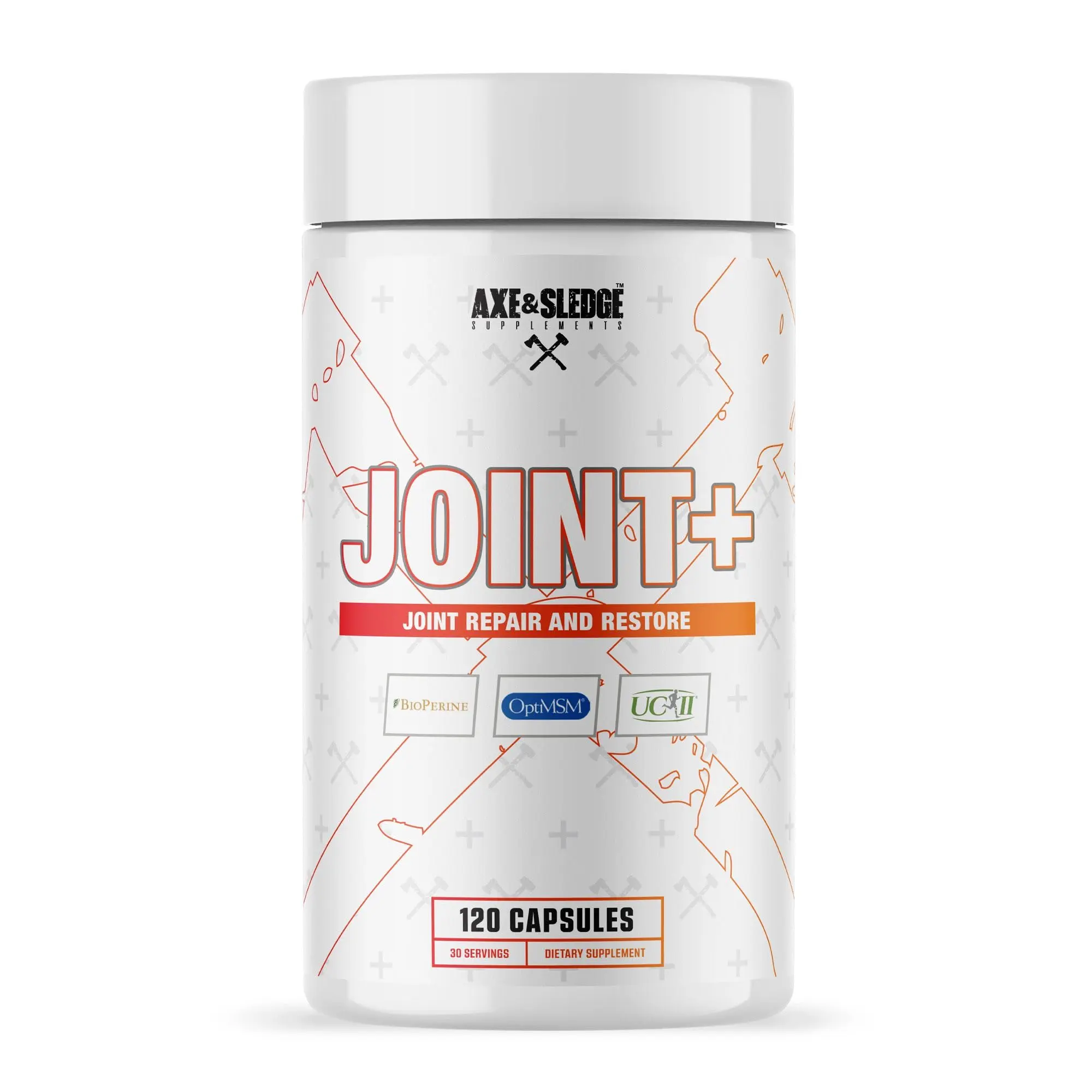 Axe & Sledge Joint+ | Joint Health Support Supplement with UC-II Collagen, Glucosamine, MSM, Bioperine | 1g Glucosamine, 500mg OptiMSM, 40mg UC-II Collagen | 30 Servings