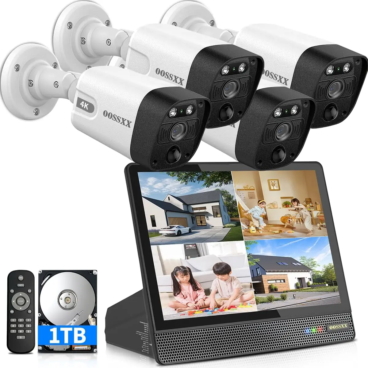 HD Monitor All-in-One 4K/8.0 Megapixel 130° Ultra Wide-Angle PoE Outdoor Home Security Camera System Wired Outdoor Video Surveillance IP Cameras