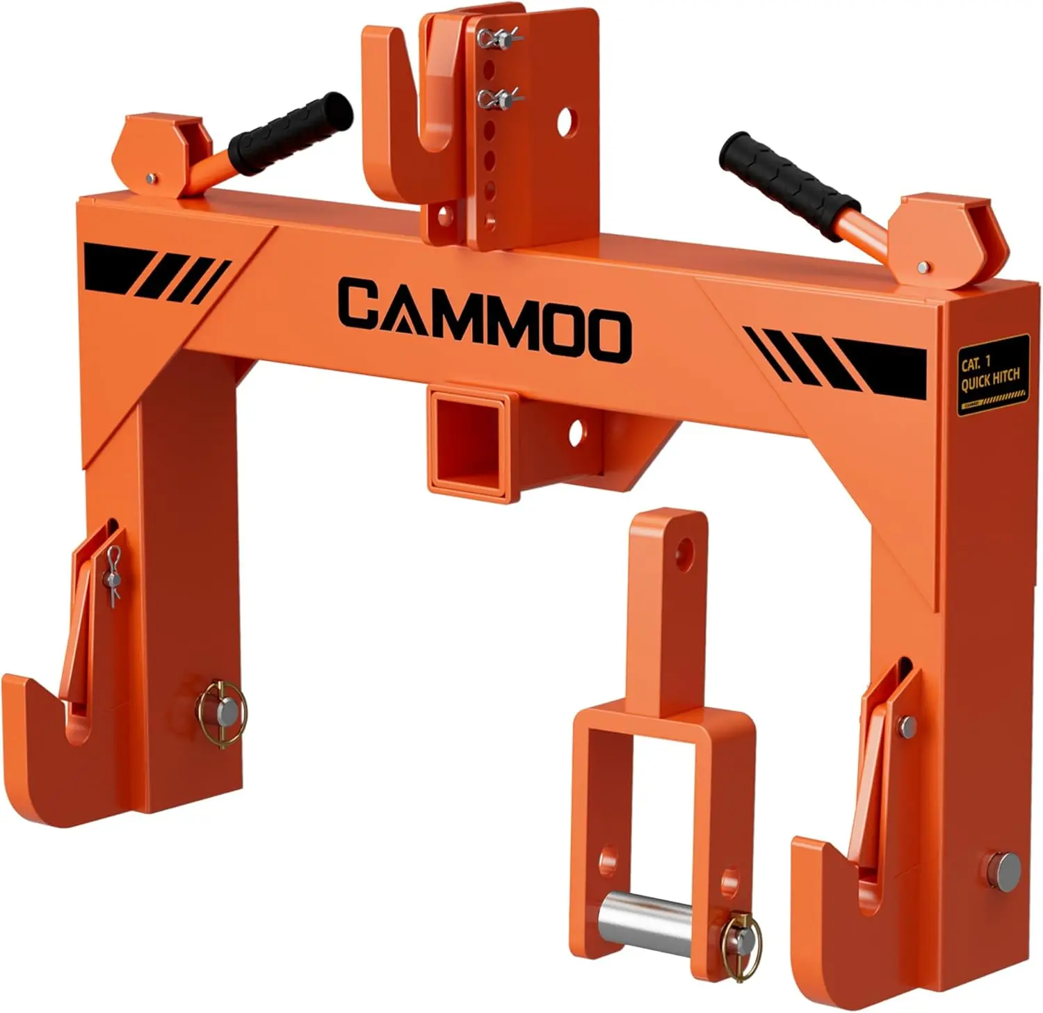 CAMMOO 3-Point Quick Hitch with 2" Receiver & Extra Versatile Adapter - Category 1 Compatible, No Bushing Needed, 3000LBS Lift Capacity, 5-Level Adjustable Bolt, Reinforcing Rib Design (Boating & Water Sports Accessory)